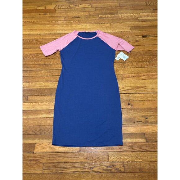 LulaRoe Womens Julia T Shirt Dress Size XL Blue Pink Stretch Knee Length NWT - Picture 1 of 7
